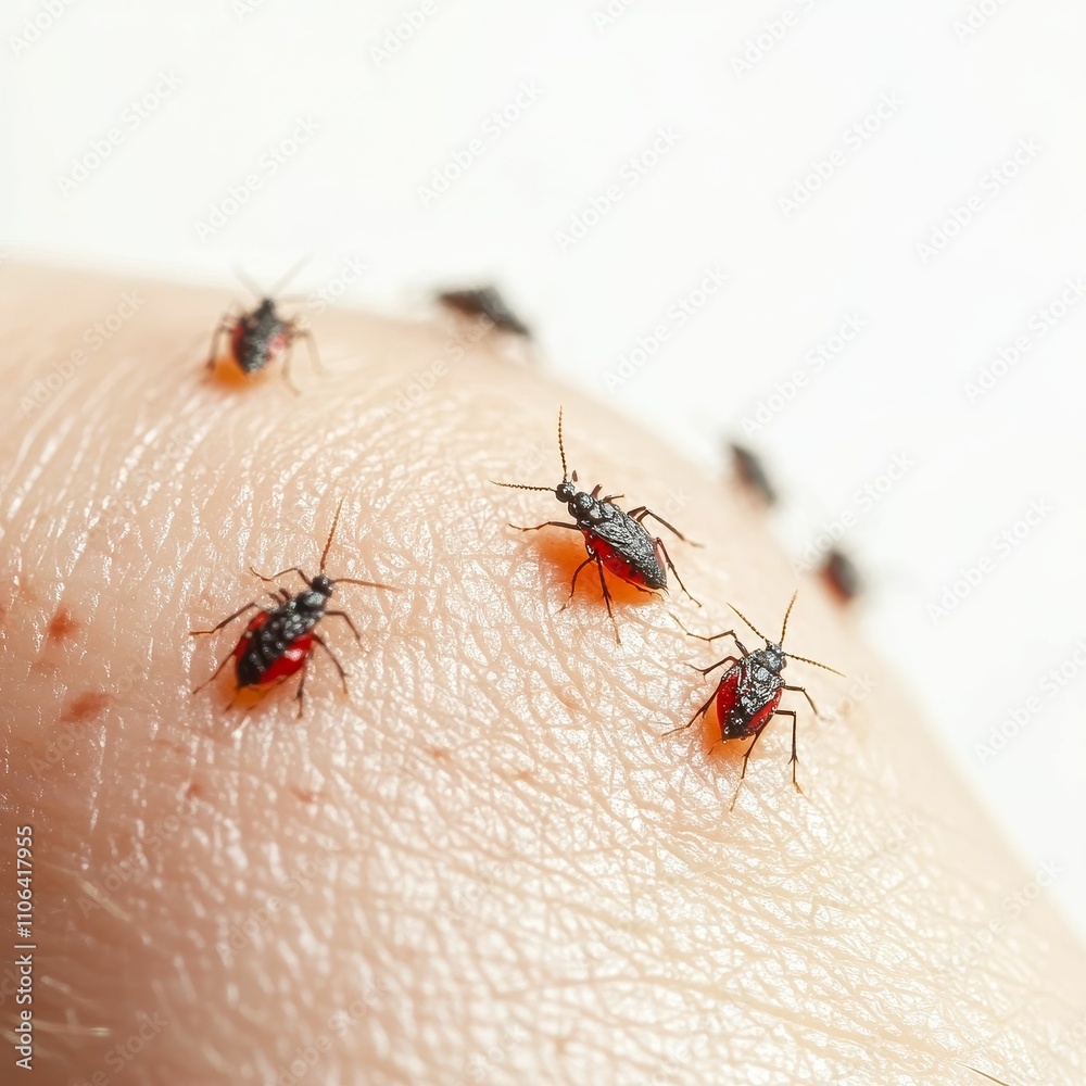 Small insects crawl on human skin. Small insects crawl on human skin.