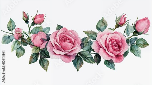 pink rose themed frame or border for photos and text. watercolor illustration, Perfect for nursery art, simple clipart, single object, white color background. for invitation, wedding or greeting card