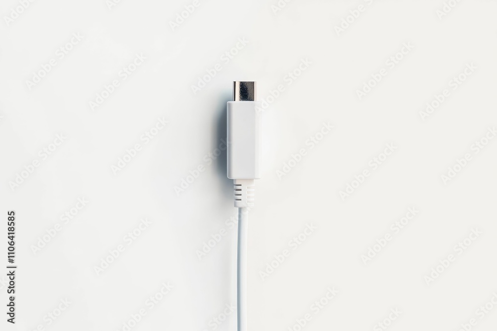 White cable, rectangular connector, minimalist background. White cable, rectangular connector, minimalist background.