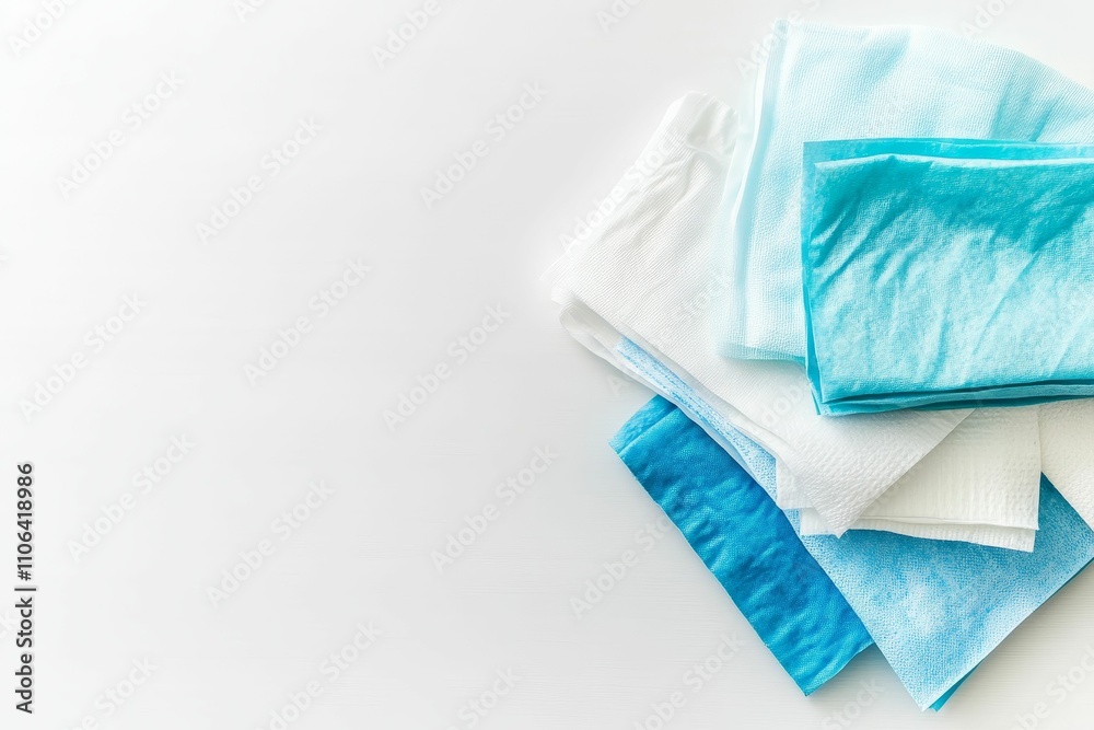 Stack of blue and white textured cloths. Stack of blue and white textured cloths.