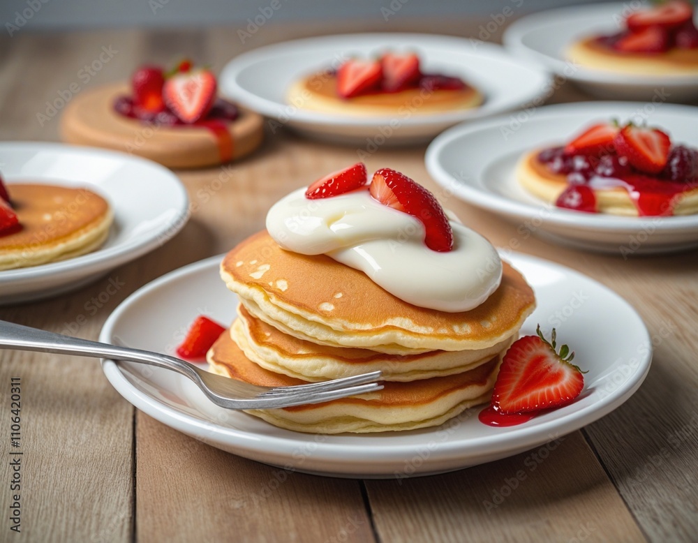Delicious Pancakes with Strawberry Jam and Yogurt Delicious Pancakes with Strawberry Jam and Yogurt