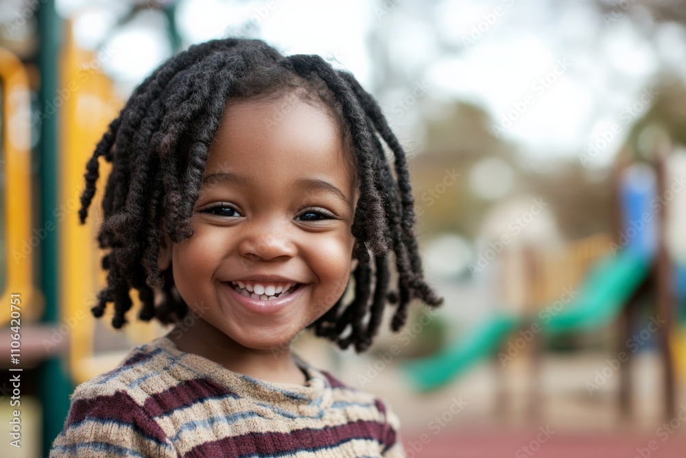 A lovely child with dreadlocks brightens the playground with her smile, embodying joy and the carefree spirit of childhood memories filled with laughter and fun. A lovely child with dreadlocks brightens the playground with her smile, embodying joy and the carefree spirit of childhood memories filled with laughter and fun.