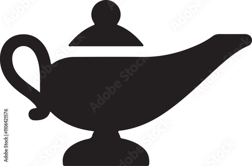 Illustration of a silhouette icon of a magic lamp, symbolizing a wish or mystical power