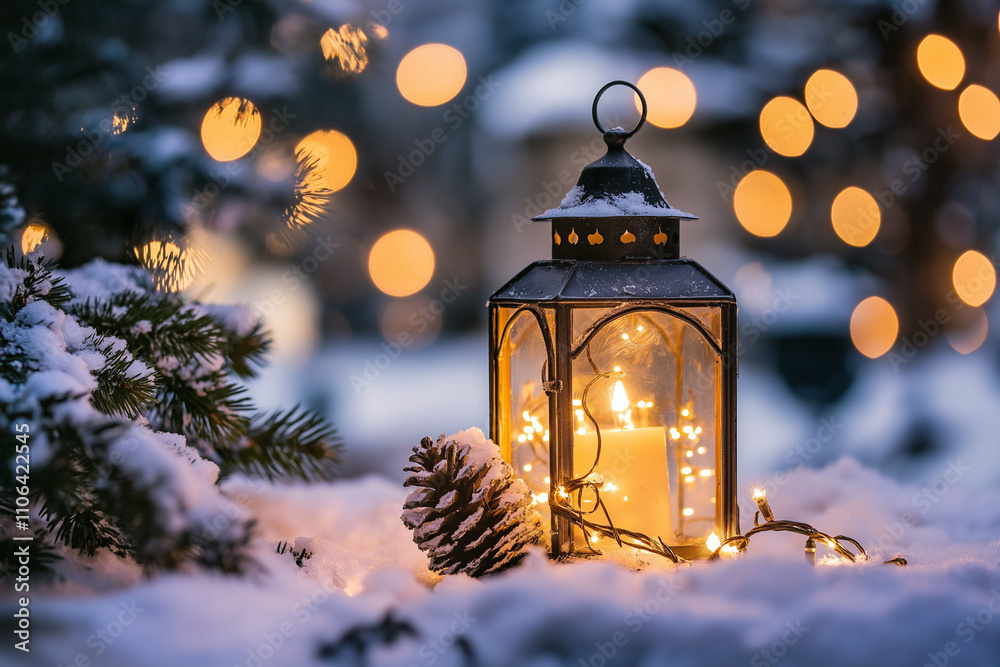 christmas lantern in the snow