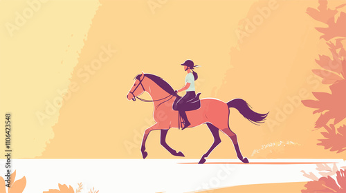 Joyful Child Riding Horse - Vector Illustration photo