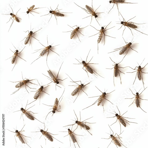 Many small insects on white background.