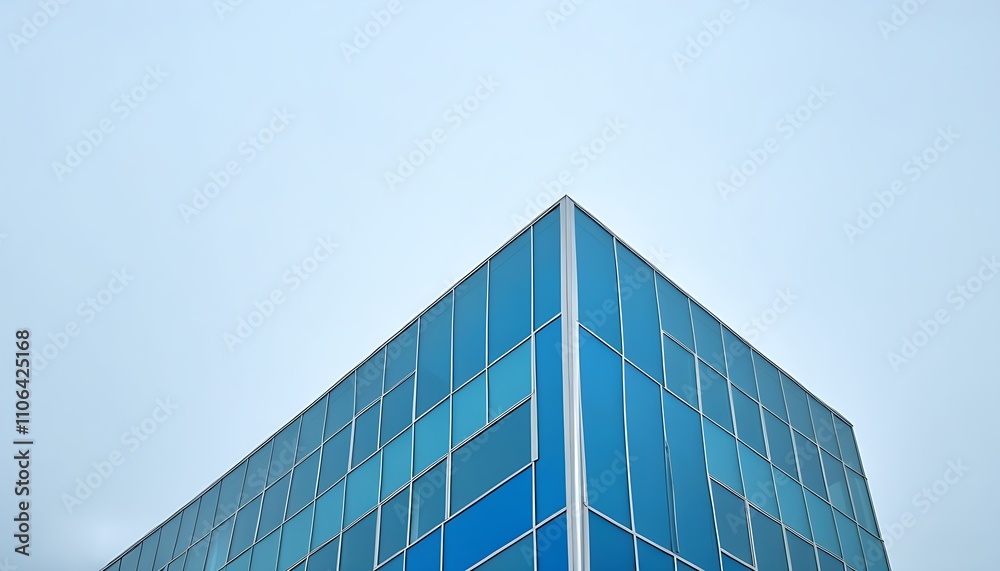 Modern glass architecture design with clean lines and beautiful sky.