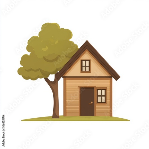 Charming Wooden House with a Tree photo