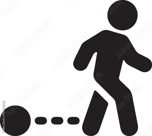 Illustration of a stickman icon with weighted ankle cuffs and chains, symbolizing restriction or confinement