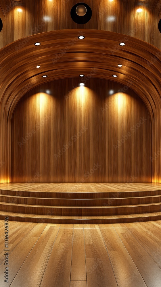Obraz premium A wooden stage with steps and spotlights.