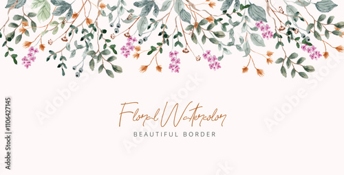 wildflower and leaves watercolor border