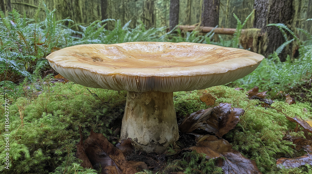Fototapeta premium Einzelner Pilz auf moosbedecktem Boden im Wald