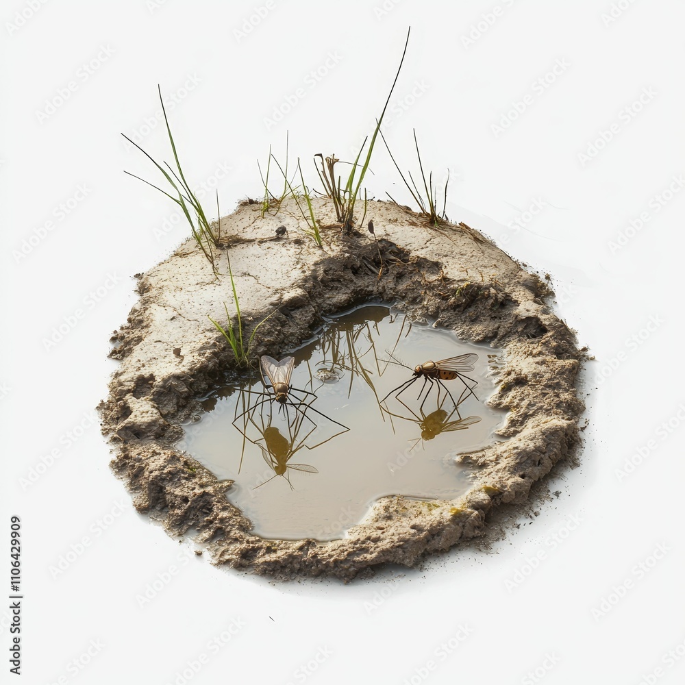 Muddy puddle, insects, plants, reflections. Muddy puddle, insects, plants, reflections.