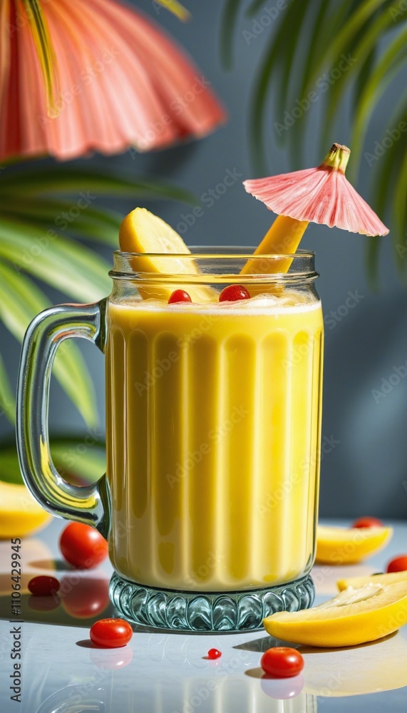 cartoonish glass mug filled with Trinidad Banana