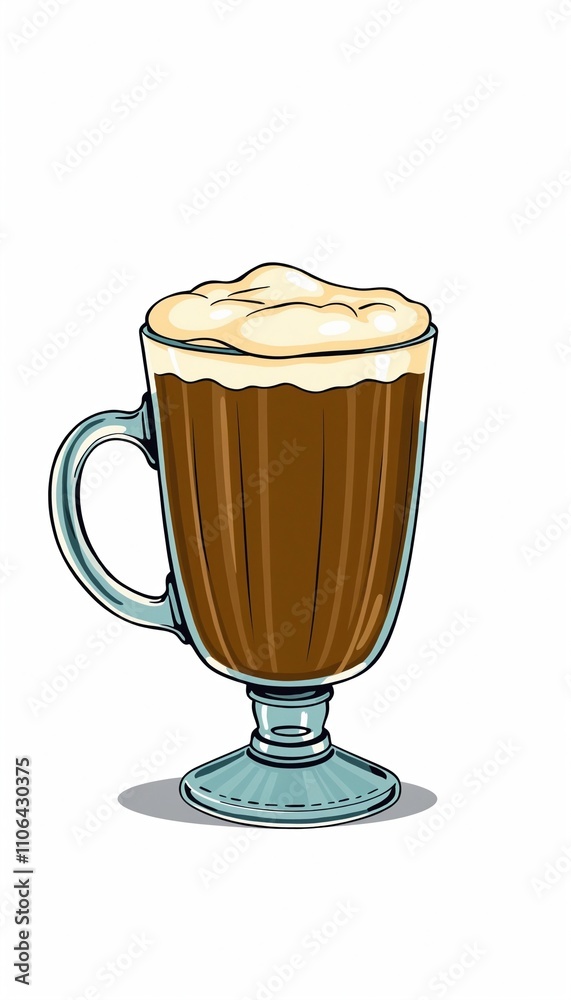 cartoonish glass mug filled with Irish Coffee