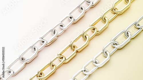 Elegant Chain with Intricate Links in Silver and Gold Hues, Displayed on a Soft Gradient Background, Ideal for Luxury Branding and Graphic Design Projects