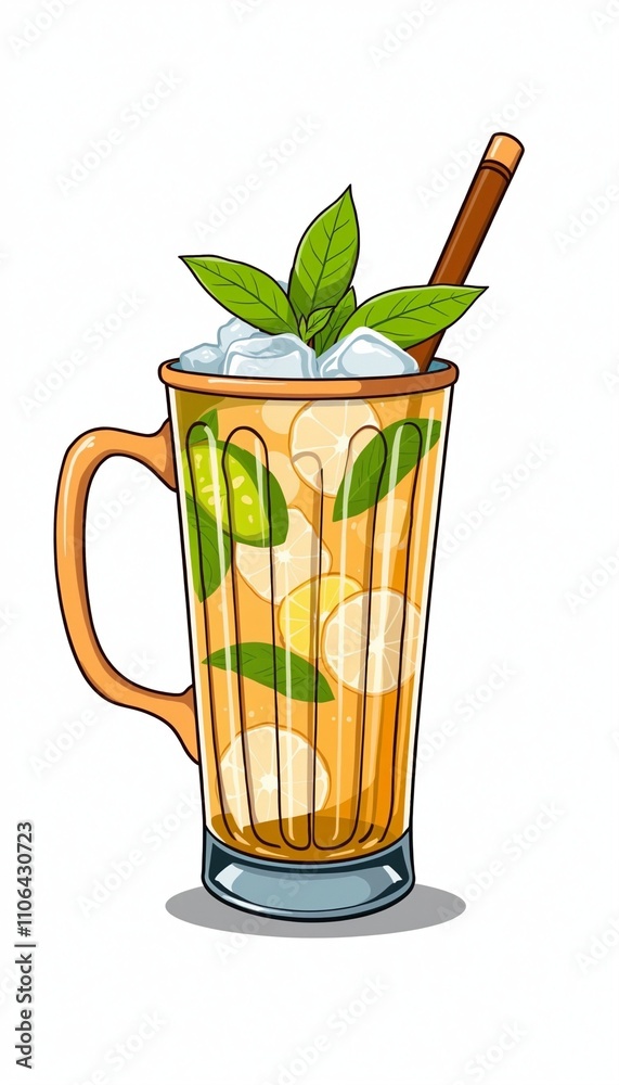 cartoonish glass mug filled with Moscow Mule