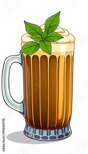 cartoonish glass mug filled with Irish Coffee