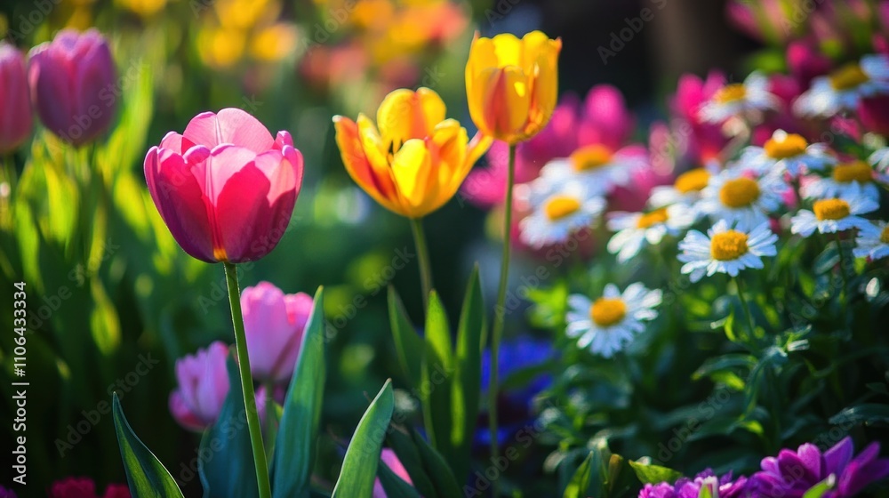 Colorful Spring Flowers in a Garden Colorful Spring Flowers in a Garden