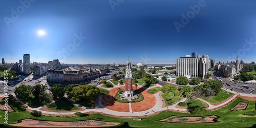 360 aerial photo taken with drone of Torre Monumental in Buenos Aires, Argentina