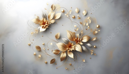 light gray background with golden leaves, soft design