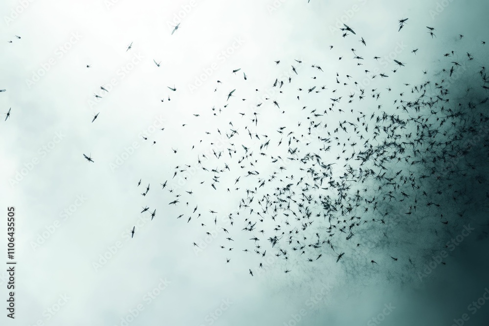 Numerous insects swarm, light background. Numerous insects swarm, light background.