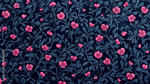 Wallpaper Mural Pink Floral Pattern on Dark Blue Background Torontodigital.ca
