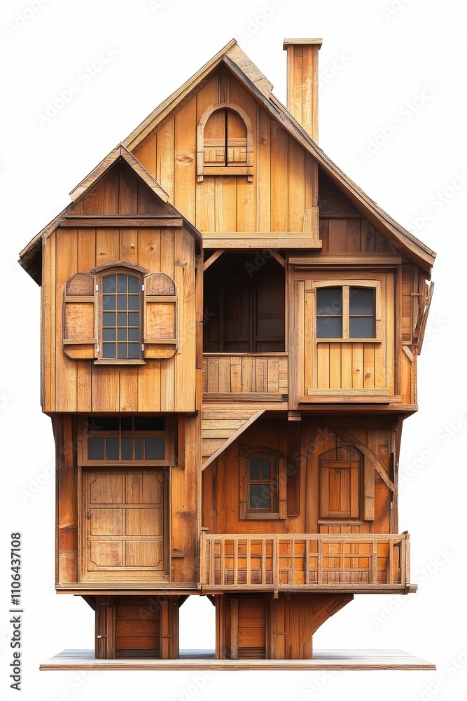 Wooden house model, multi-story, detailed design. Wooden house model, multi-story, detailed design.