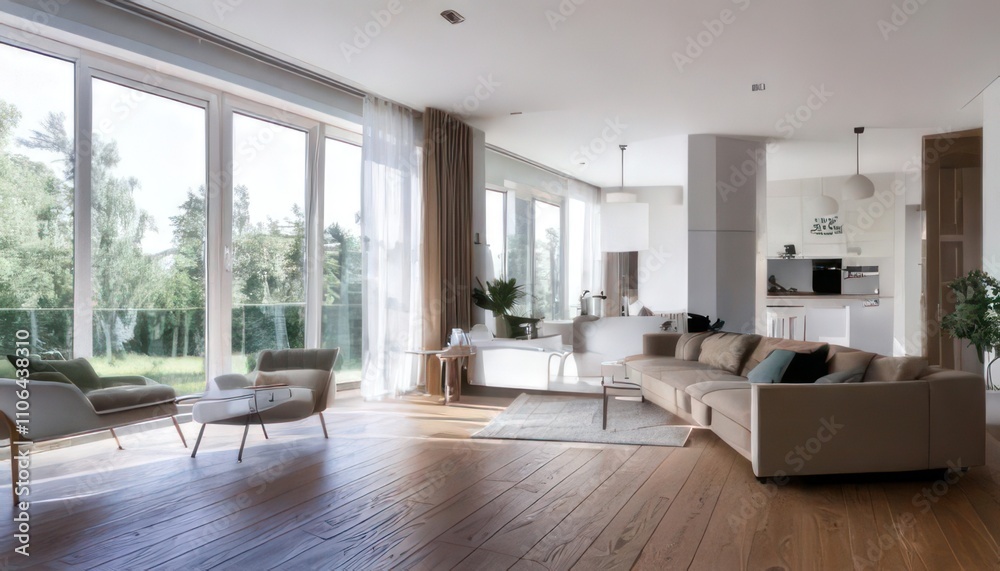 Elegant White Apartment Interior in Wide-Angle View 3D Rendering Elegant White Apartment Interior in Wide-Angle View 3D Rendering