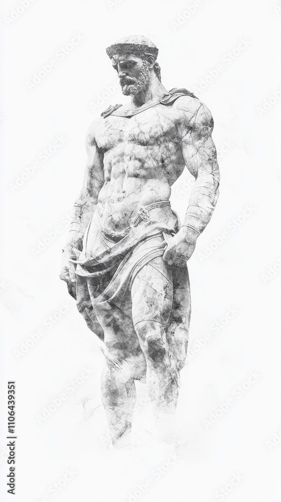 Ancient Warrior Statue Sketch on Aged Paper - Symbol of Bravery and Sovereignty in History Ancient Warrior Statue Sketch on Aged Paper - Symbol of Bravery and Sovereignty in History