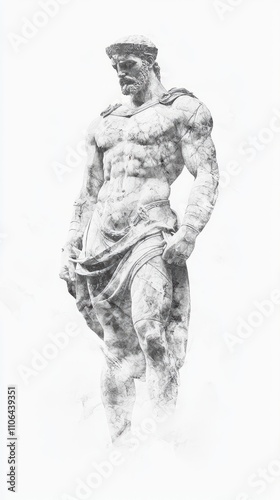 Ancient Warrior Statue Sketch on Aged Paper - Symbol of Bravery and Sovereignty in History