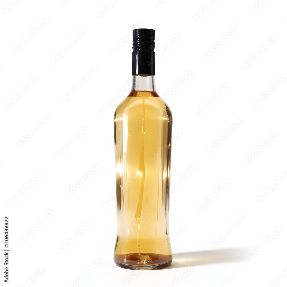 A bottle of wine with festive labels on a white background A bottle of wine with festive labels on a white background