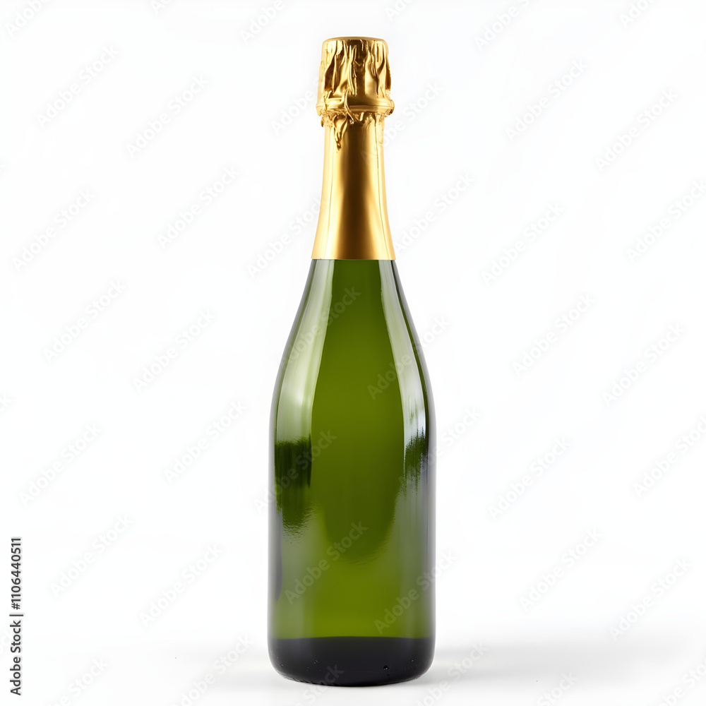 A champagne bottle with gold foil on a white background A champagne bottle with gold foil on a white background