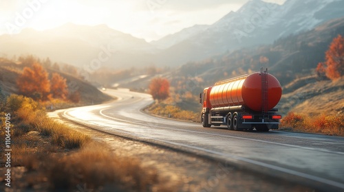 Autumnal Tanker Truck Journey Through Majestic Mountains
