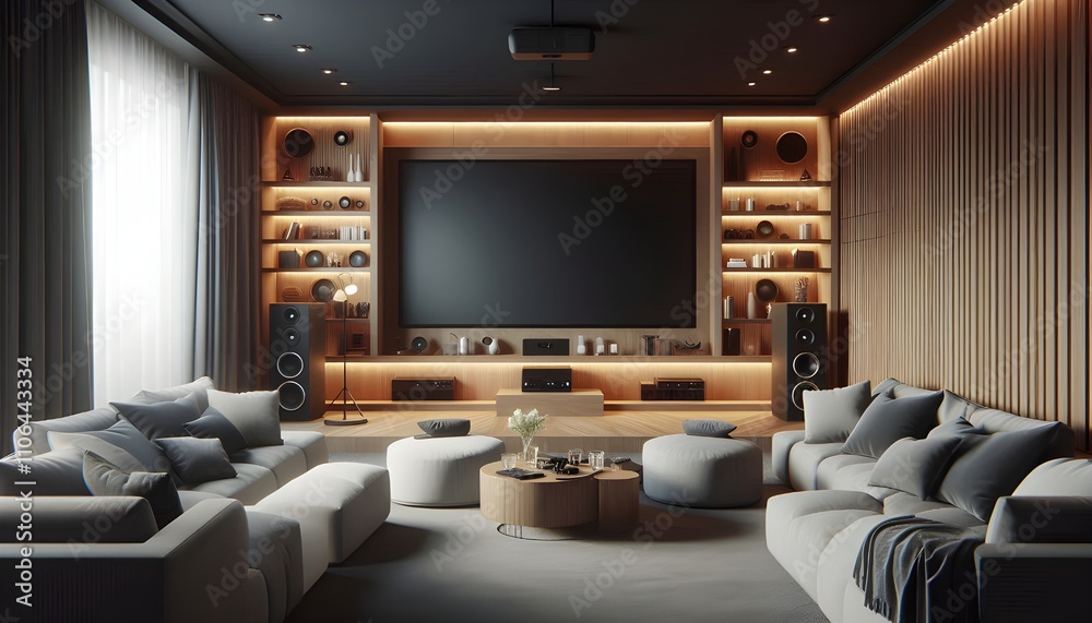 Fototapeta premium Modern entertainment center with shelving units 