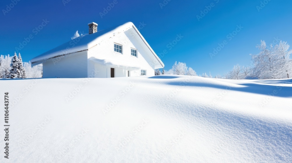Snow Blankets a Serene Winter Landscape Surrounding a Cozy, Unheated Home Snow Blankets a Serene Winter Landscape Surrounding a Cozy, Unheated Home