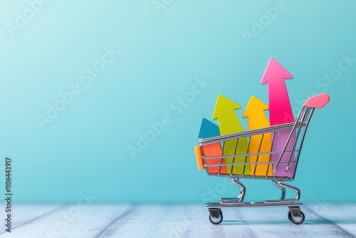 Abstract shopping cart with a vibrant arrowshaped trail technology tone Triadic Color Scheme photo