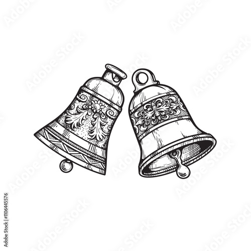 Hand drawn sketch style vintage bell. Christmas symbol. Vector illustration isolated on white.