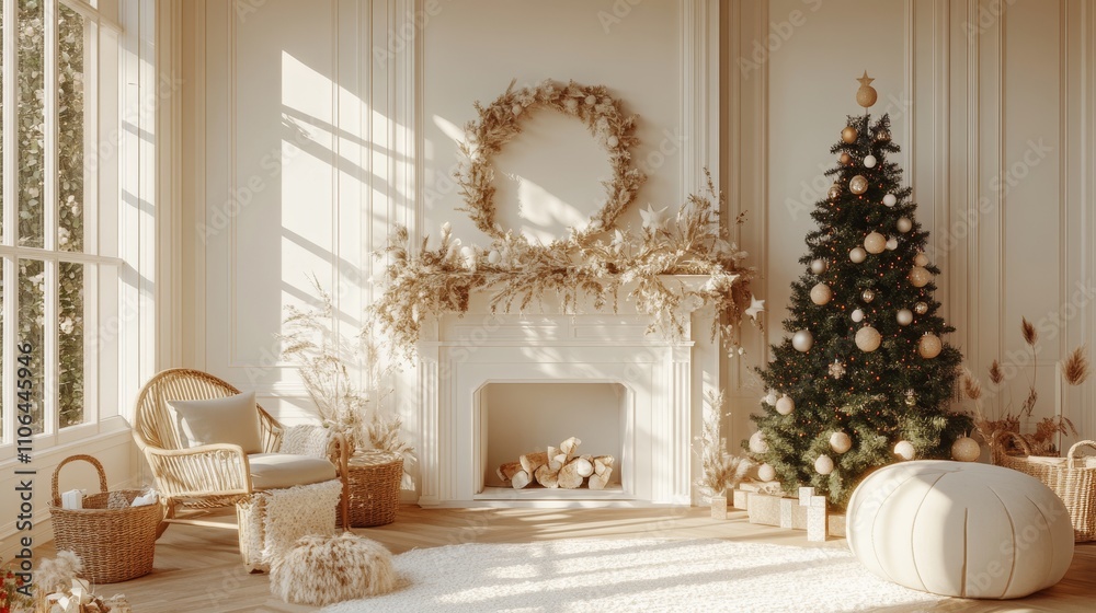 A beautifully adorned Christmas tree glimmers in the corner, surrounded by twinkling lights and festive ornaments, while a cozy fireplace crackles nearby. A beautifully adorned Christmas tree glimmers in the corner, surrounded by twinkling lights and festive ornaments, while a cozy fireplace crackles nearby.