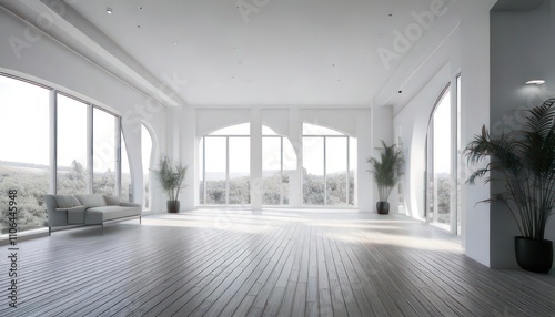 Modern White Loft with Wide-Angle View 3D Interior Rendering