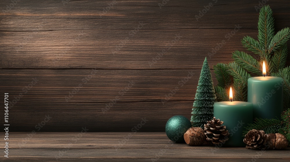 Soft candlelight flickers on a rustic wooden table, surrounded by fragrant pine cones, evoking the warm spirit of Christmas in a cozy, inviting atmosphere. Soft candlelight flickers on a rustic wooden table, surrounded by fragrant pine cones, evoking the warm spirit of Christmas in a cozy, inviting atmosphere.