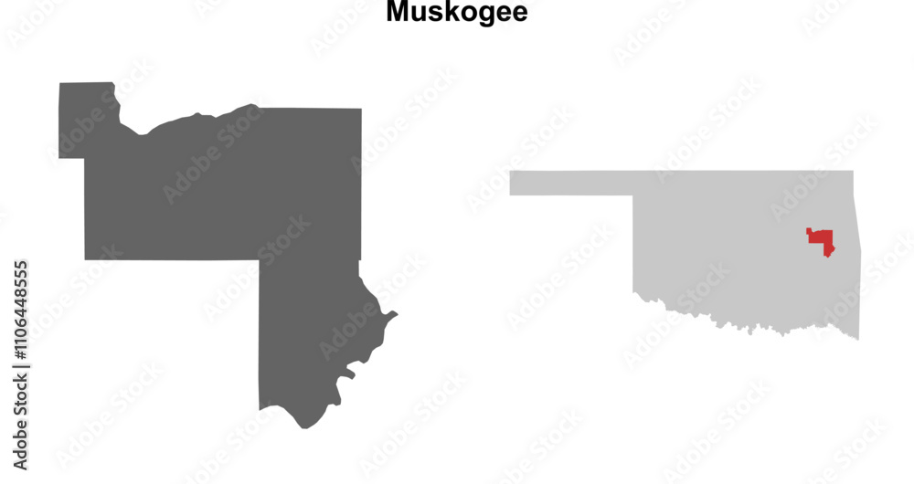 Fototapeta premium Muskogee County (Oklahoma) blank outline map set