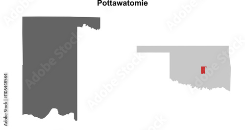 Pottawatomie County (Oklahoma) blank outline map set photo