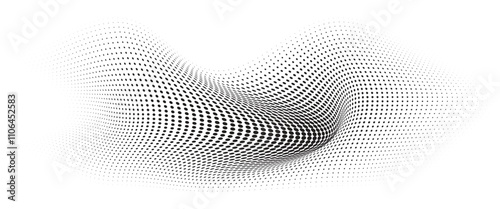 Flowing Wave Dot Halftone Pattern: Curve Gradient Shape on Transparent Background. Suitable for AI, Tech, Network, Digital, Science, and Technology Themes.