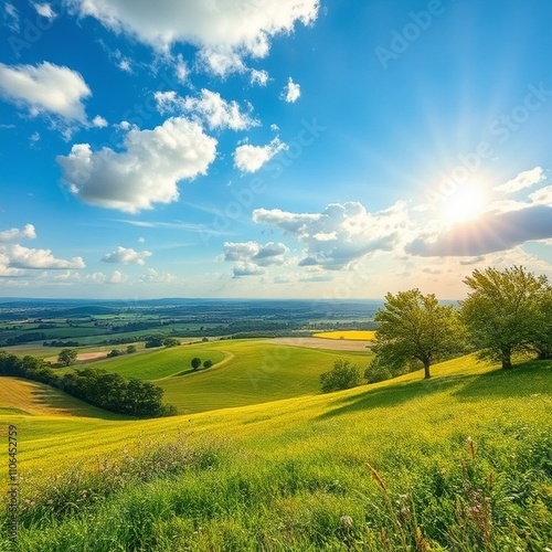 landscape with green grass and sky