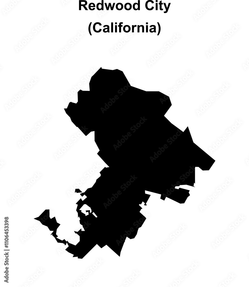 Redwood City (California) blank outline map Redwood City (California) blank outline map