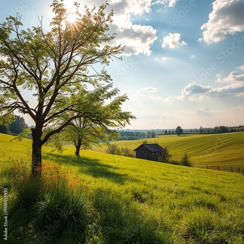 landscape with a tree in the field
