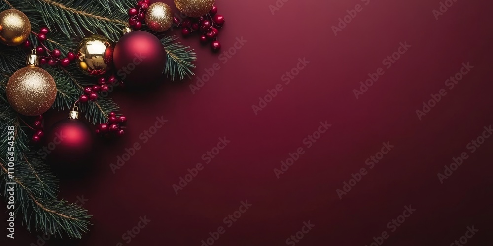 A vibrant red backdrop adorned with sparkling Christmas decorations, inviting warmth and festive cheer, perfect for the holiday spirit. A vibrant red backdrop adorned with sparkling Christmas decorations, inviting warmth and festive cheer, perfect for the holiday spirit.