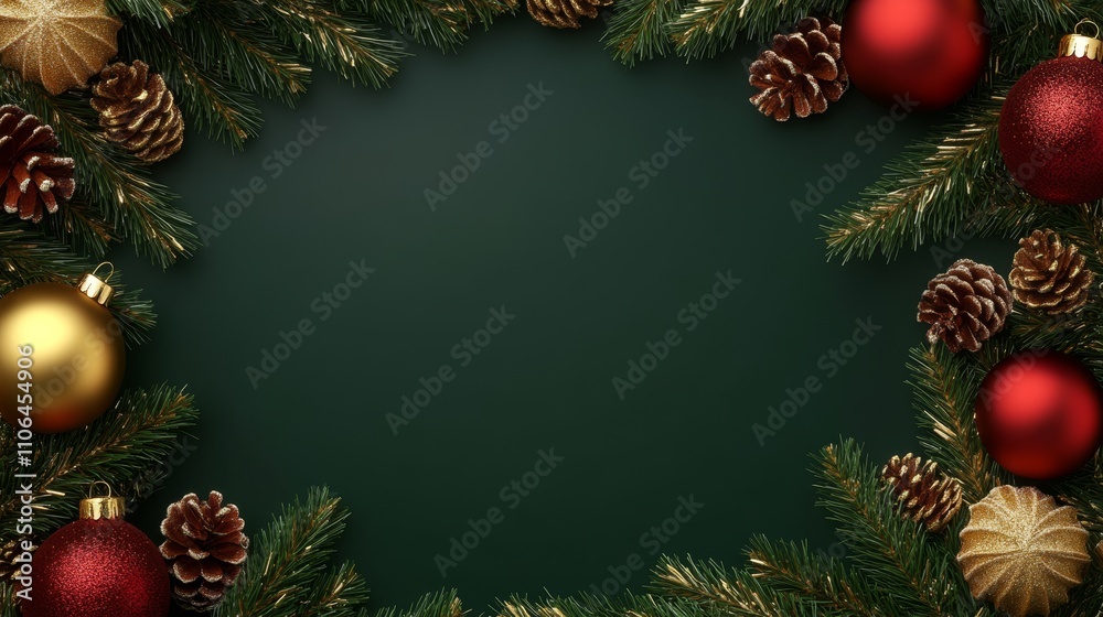 A festive Christmas wreath adorned with pine cones and colorful ornaments, beautifully set against a lush green backdrop, radiating holiday cheer. A festive Christmas wreath adorned with pine cones and colorful ornaments, beautifully set against a lush green backdrop, radiating holiday cheer.