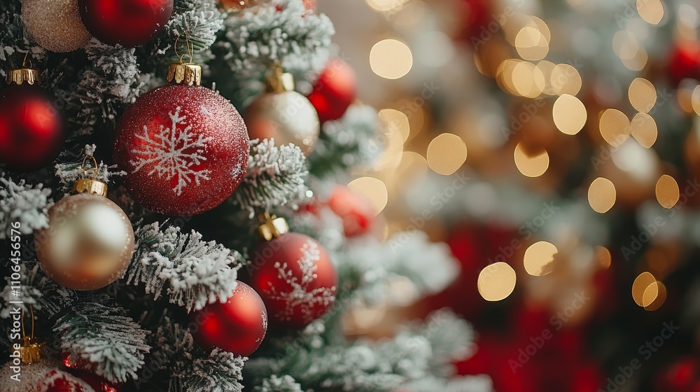 A beautifully adorned Christmas tree glimmers with red and gold ornaments, radiating warmth and festive cheer in a cozy holiday setting. A beautifully adorned Christmas tree glimmers with red and gold ornaments, radiating warmth and festive cheer in a cozy holiday setting.